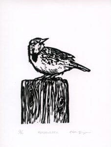 Meadowlark linocut print